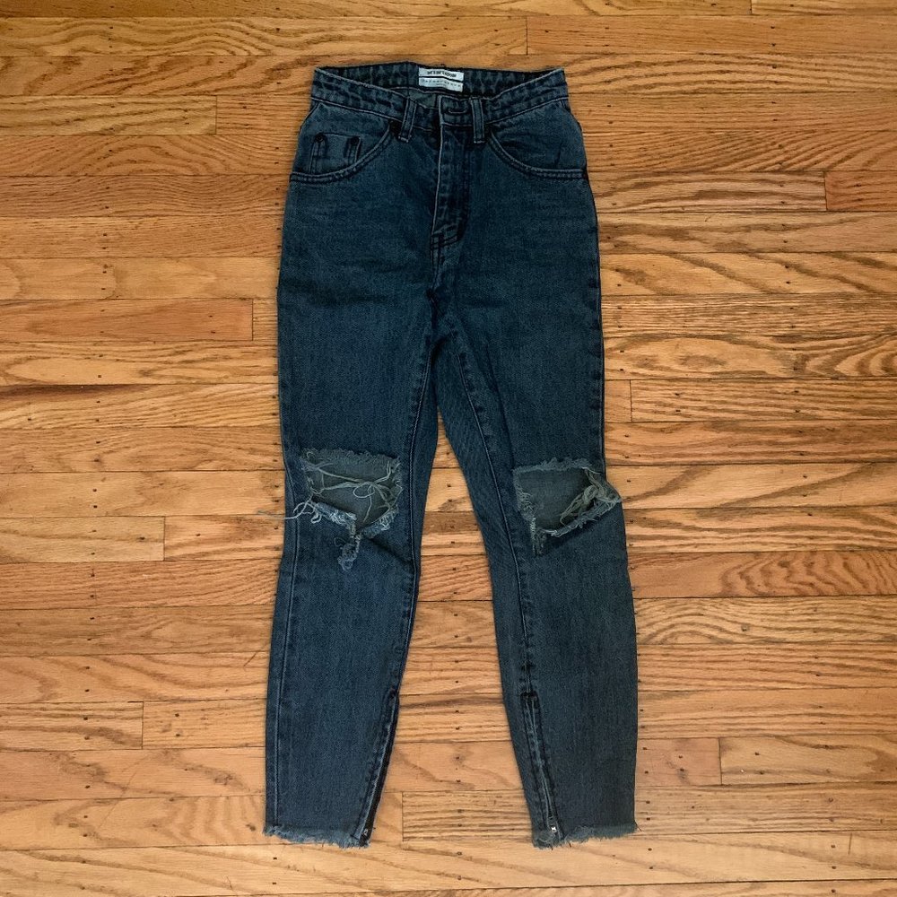 One Teaspoon High Waisted Black Distressed Jeans